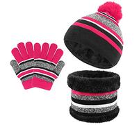 TAGVO Juego de gorro, bufanda, guantes 3 en 1 para niños, forro polar grueso, gorro de punto térmico, para niños de 3 a 6 años, accesorios de invierno