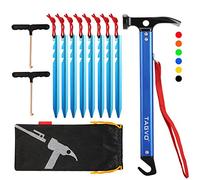 TAGVO Martillo de Camping con 8 estacas de estacas de Aluminio y 2 Piezas de Tienda multifuctional Stakes Puller Set, mazos de Camping Multifuncional de Aluminio portátil para Acampar