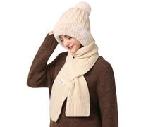 TAGVO Mujer Gorro y Bufanda de Punto Invierno, Gorro Clásico de Jacquard con Diamantes Elástico Suave y Resistente Al Viento con Pompón, Sombrero Beanie Hat Calentador de Cuello para Mujer