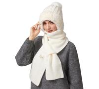 TAGVO Mujer Gorro y Bufanda de Punto Invierno, Gorro Clásico de Jacquard con Diamantes Elástico Suave y Resistente Al Viento con Pompón, Sombrero Beanie Hat Calentador de Cuello para Mujer