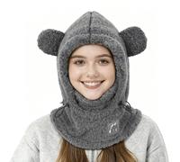 TAGVO Pasamontañas de Invierno Mujer de Peluche 3 en 1 Gorro con Orejas de Oso con Cubierta Facial y Calentador de Cuello Polar Cortaviento Exterior