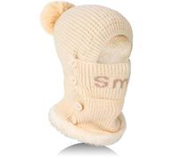 TAGVO Pasamontañas De Punto para Mujer con Máscara De Esquí, Bufanda Cálida con Capucha de Prueba de Viento, Gorro De Invierno con Capucha De Forro Polar,Gorro Cálido De Invierno para Exterior,Beige
