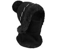 TAGVO Pasamontañas Térmico de Invierno Mujeres, Gorro de Punto Térmico a Prueba de Viento con Bola de Pelo, Capucha De Lana Elástico con Calentador de Cuello con Forro de Vellón Máscara,Negro