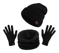 TAGVO Sombrero de Gorrita Tejida, Bufanda, Guantes de Pantalla táctil 3 en 1, Gorro, gorroo elástico, Guantes táctiles de Pantalla