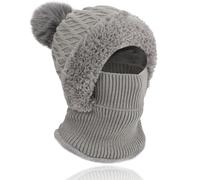 TAGVO Sombrero Invierno Cálido Gorras Mujer, Gorro de Punto de Moda Informal Térmico Elástico con Bufanda Circular Forro Polar, Slouch Beanie Elegante Pasamontañas de Esquí Balaclava para Mujer