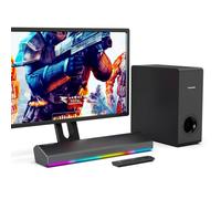TAGWOOD Barra de sonido RGB para juegos con subwoofer, barra de sonido Bluetooth de 2.1 canales de 80 W con luces LED dinámicas que se sincronizan con música y juegos, HDMI ARC/óptico/AUX/USB, graves