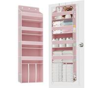 TAHAVICE 1 organizador rosa sobre la puerta con 1 organizador de gran capacidad, 4 estantes y 10 bolsillos laterales de malla, almacenamiento colgante rosa y organizador de armario esencial para niñas