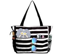 TAHAVICE Bolsas de playa para mujer, bolsas de playa grandes impermeables con cremallera, bolsa de piscina para viajes, vacaciones, Rayas blancas y negras, Talla única