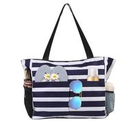 TAHAVICE Bolsas de playa para mujer, bolsas de playa grandes impermeables con cremallera, bolsa de piscina para viajes, vacaciones, Marinblå och vit randig, Talla única