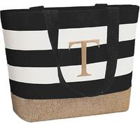 TAHAVICE Initial Canvas Tote Bag, Bolsas personalizadas para mujeres como regalo, Bolsa de playa para boda, cumpleaños, regalos personalizados para mujeres, mamá, profesoras, amigas, damas de honor, T