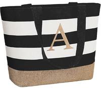 TAHAVICE Initial Canvas Tote Bag, Bolsas personalizadas para mujeres como regalo, Bolsa de playa para boda, cumpleaños, regalos personalizados para mujeres, mamá, profesoras, amigas, damas de honor, A