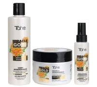 Tahe Pack antiencrespamiento Champú + Mascarilla gruesos + Crema de peinado Miracle Gold