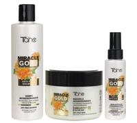 Tahe - Pack Antiencrespamiento | Champú + Mascarilla para Cabello Fino | Crema de Peinado Miracle Gold, Juego de 3 Piezas