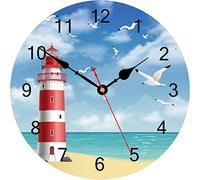 TAHEAT 30 cm Faro Gaviota Reloj de Pared, Redondo Silencioso Baterías Relojes, Moderno Madera Reloj de Pared para Cocina/Dormitorio Salon Comedor