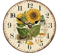 TAHEAT 34 cm Hermosa Girasol Reloj de Pared, Clásico País Floral Silencio Sin tictac Relojes De Madera Redondo Legible Reloj de Pared para Cocina/Sala de Estar/Cuarto/Baño