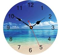 TAHEAT Azul Tranquilo Mar Reloj de Pared, Silencio Sin tictac Hermosa Cielo Playa Redondo Relojes Fácil de Leer Decorativo Reloj de Pared para Cocina Baño Sala de Estar Casa Arte Decoración, 34 cm