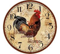 TAHEAT Casa de Campo Gallo Reloj de Pared De Pilas Silencio Numerales arábigos Reloj, País Clásico Relojes de Pared para casa/Oficina/Colegio, 20 cm