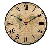 TAHEAT Mapa del Mundo Reloj de Pared, Grande Clásico De Madera Relojes Silencio Sin tictac Fácil de Leer para casa/Oficina/Colegio, 34 cm