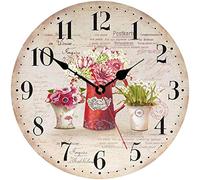 TAHEAT Reloj de Pared con Plantas y Flores de 20 cm, Pequeños Relojes Vintage silenciosos, Relojes de Pared rústicos Retro para Cocina, salón, Dormitorio, baño, Oficina