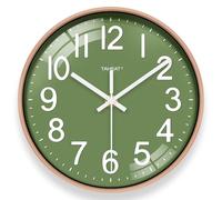 TAHEAT Reloj de Pared Moderno, 25 cm, Color Verde y Dorado, silencioso, analógico, Funciona con Pilas, Reloj de Pared de Cuarzo para salón, Dormitorio, Cuarto de baño, Cocina