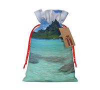 Tahiti Beach - Bolsa de Navidad con cordón de arpillera, bolsas de regalo de Navidad, bolsas de regalo grandes con cordón, bolsas de regalo con etiqueta, bolsas de regalo de Navidad, bolsa de dulces