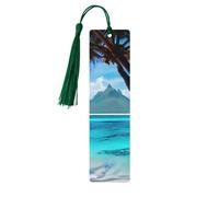 Tahiti Beach - Juego de marcapáginas de madera con borlas, 5 piezas, suministros de estudio únicos, regalos para lectores