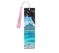 Tahiti Beach - Juego de marcapáginas de madera con borlas, 5 piezas, suministros de estudio únicos, regalos para lectores