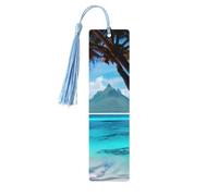 Tahiti Beach - Juego de marcapáginas de madera con borlas, 5 piezas, suministros de estudio únicos, regalos para lectores