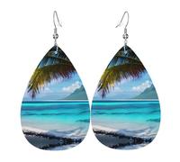 Tahiti Beach - Pendientes de cuero para mujer, aretes de lágrima, aretes de cuero de moda, regalos de joyería para mamá, esposa, hijas