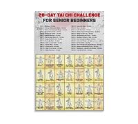 Tai Chi 28 Day Challenge Workout Chart Balance Exercises Poster for Senior Beginners Home Gym Wall Art Print(Unframed,12X18inch(30X45cm))