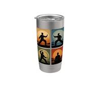 Tai Chi Collage Retro Atardecer Bienestar Espiritual Artes Marciales Vaso térmico de acero inoxidable de doble pared