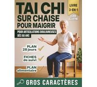 Tai Chi sur Chaise pour Maigrir: pour articulations douloureuses dès 60 ans. Livre 3-en-1, gros caractères, plan de 28 jours, fiches de suivi et plan ... 50 exercices illustrés pour perdre du poids.