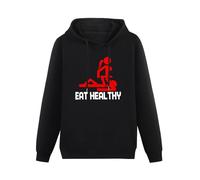 TAI DU Eat Healthy Black Printing Graphic Mens Sweatshirts Unisex Hooded, Negro , L