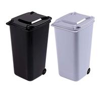 TAIANJI 2 Piezas Mini Papelera Escritorio, Papelera de Sobremesa con Ruedas, Portabolígrafos Multifuncional Mini Papelera de Plástico, Papelera Sobremesa con Tapa Despacho Polvorín (2 Colores)