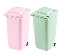 TAIANJI 2 Piezas Mini Papelera Escritorio, Papelera de Sobremesa con Ruedas, Portabolígrafos Multifuncional Mini Papelera de Plástico, Papelera Sobremesa con Tapa Despacho Polvorín (2 Colores)