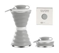 TAIANJI botella de agua plegable deportiva de silicona de 500 ml, taza de viaje sin olor, con mosquetón, color gris