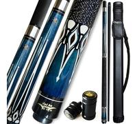 TaiBA Palo de billar de 2 piezas con funda 1 x 1, punta de 13 mm, 58 pulgadas, palo de billar profesional de madera dura de arce canadiense de 19 a 20 onzas (seleccionable), azul, negro, rojo, gris
