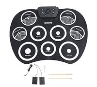 Taidda Juego de Batería Electrónica, Almohadilla de Práctica de Batería de Silicona Portátil Enrollada a Mano con 9 Almohadillas con Conexión USB y Pedal, para Músicos y Modo de Juego