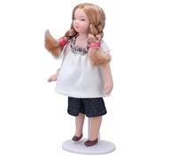 Taidda Mini Muñeca de Porcelana Escala 1:12 con Extremidades Móviles para Decoración de Casa de Muñecas Adecuado para Niños Mayores de 3 Años Soporte de Cerámica Camiseta Blanca Pantalones Cortos