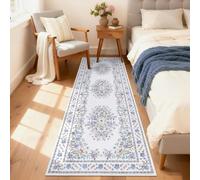 Taidianolp Alfombra de pasillo, 66 x 300 cm, diseño floral vintage, blanco, azul, verde, beige, lavable, alfombra debajo del escritorio, alfombra de pelo bajo, alfombra de suelo de madera dura