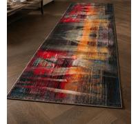 Taidianolp Alfombra de pasillo, 66 x 300 cm, moderna, abstracta, multicolor, rojo, naranja, gris, negro, lavable, alfombra para debajo del escritorio, alfombra de pelo bajo, alfombra de suelo de