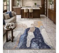 Taidianolp Alfombra de salón moderna de pelo corto, abstracto moderno, blanco, beige, azul, gris, naranja, 120 x 150 cm, antideslizante, lavable, salón, cocina, silla escritorio