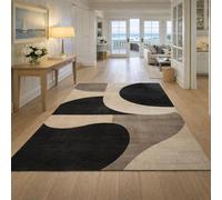 Taidianolp Alfombra de salón moderna de pelo corto, abstracto, moderno, negro, beige, gris, 100 x 160 cm, alfombras lavables para cocina, cajonera, escritorio, oficina o estudio