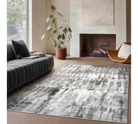 Taidianolp Alfombra de salón moderna de pelo corto, color gris neutro, gris y blanco, abstracto, moderno, negro, 150 x 240 cm, antideslizante, lavable, para decoración de salón