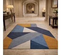 Taidianolp Alfombra de salón moderna de pelo corto, diseño geométrico moderno, colores azul, gris, amarillo y blanco, 100 x 150 cm, alfombras para cocina antideslizante, lavable, lavadero, café