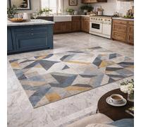 Taidianolp Alfombra de salón moderna de pelo corto, diseño geométrico moderno, colores azul, gris, beige y amarillo, 200 x 290 cm, grandes alfombras antideslizantes para decoración del hogar, salón o
