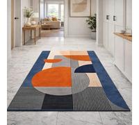 Taidianolp Alfombra de salón moderna de pelo corto, diseño geométrico moderno, colores azul, naranja, gris, negro y beige, 90 x 150 cm, alfombras para salón, sillas de escritorio, exterior balcón