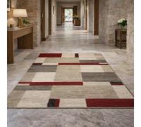 Taidianolp Alfombra de salón moderna de pelo corto, diseño geométrico moderno, rojo, gris y beige, 160 x 200 cm, para decoración de comedor, salón, cama de matrimonio,