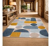 Taidianolp Alfombra de salón moderna de pelo corto, diseño moderno, colores azul oscuro, azul claro, gris, beige amarillo, 100 x 150 cm, alfombras para cocina antideslizante lavable, lavadero