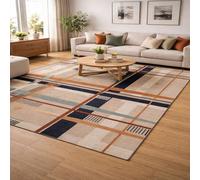 Taidianolp Alfombra de salón moderna de pelo corto, diseño moderno, colores beige, marrón, gris, azul verde, 150 x 200 cm, alfombras modernas para decoración del hogar, salón, sofá cama de matrimonio